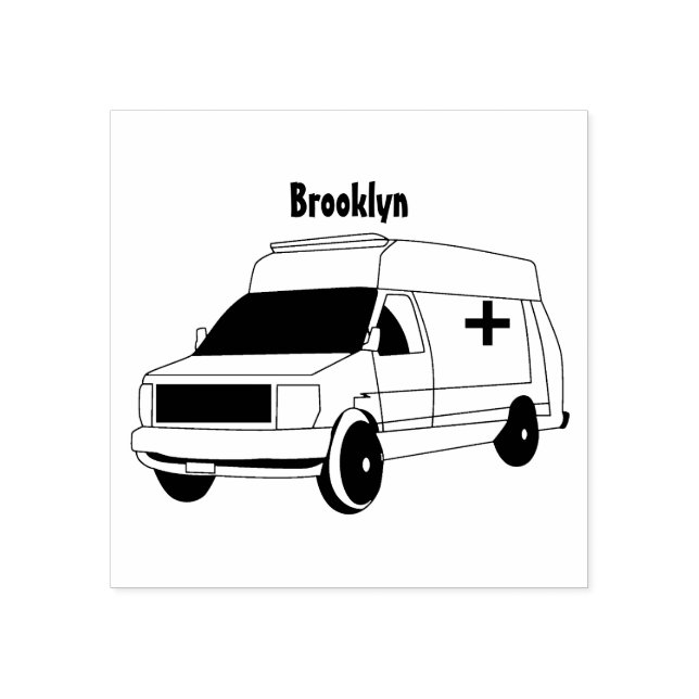 Sött rött ambulansfordon seriefigur stämpel (Tryck)