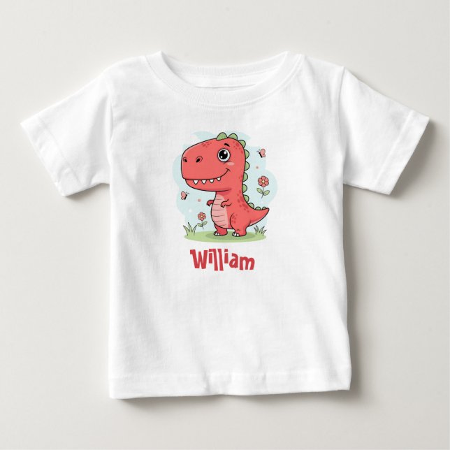 Sött Rött Babydinosaurie T Shirt (Framsida)