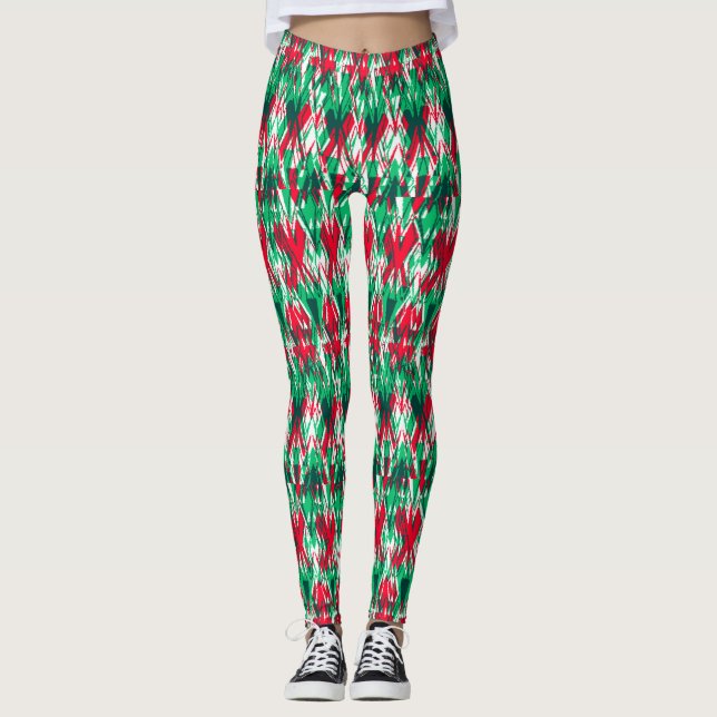 Sött rött grönt abstrakt aztekmönster leggings (Framsida)