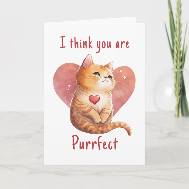 Sött rött katt kärlek pun  rolig Alla hjärtans dag Kort (Framsida)