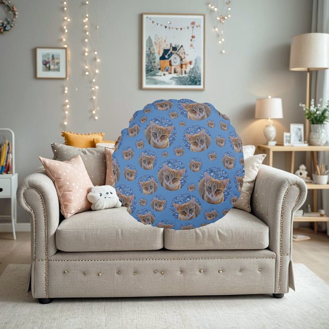 Sött rött kattunge - kattmönster rund kudde (Skapare uppladdad)