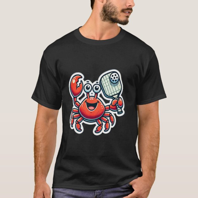 Sött Rött Krabba Spelar Pickleball Design T Shirt (Framsida)