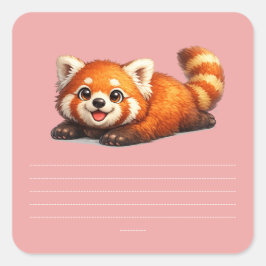 Sött Rött Panda Avslappnat Kawaii Djurdesign Fyrkantigt Klistermärke