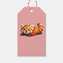 Sött Rött Panda Avslappnat Kawaii Djurdesign Presentetikett