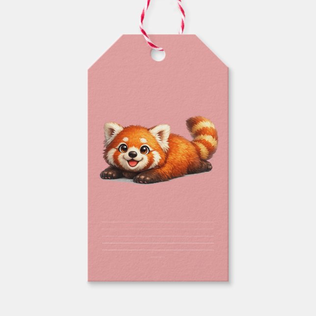 Sött Rött Panda Avslappnat Kawaii Djurdesign Presentetikett (Framsidan)