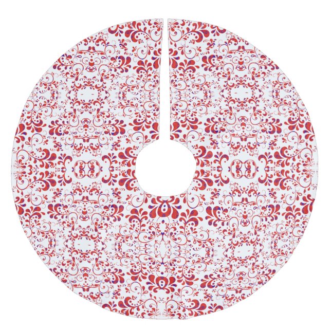 Sött rött vitt blommigt mönster julgransmatta borstad polyester (Framsidan)