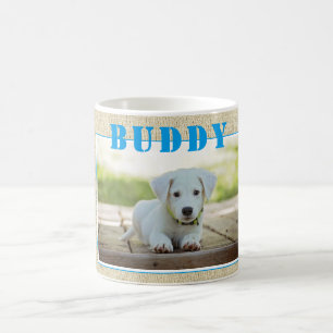 Sött Rustikt Blått Hund Foto och Namn Kaffemugg
