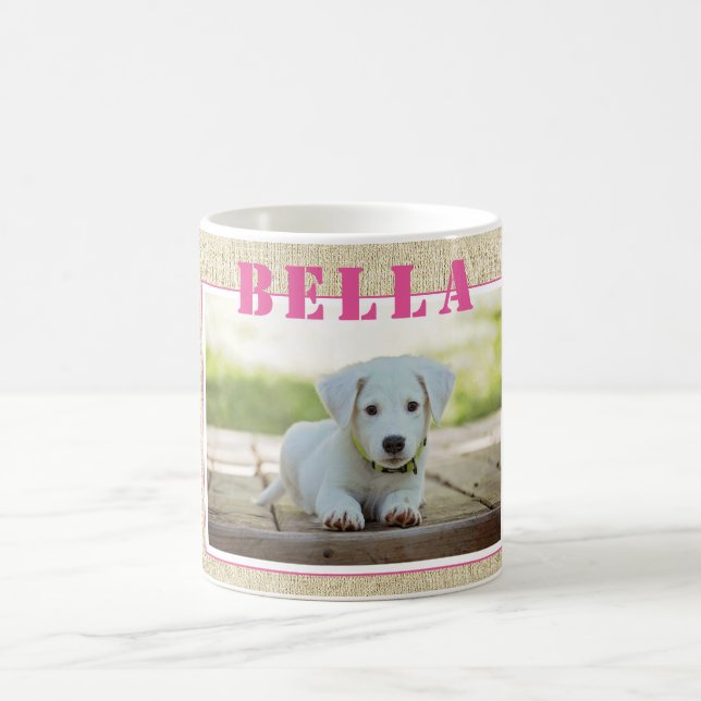 Sött Rustikt Rosa Hund Foto och Namn Kaffemugg (Center)