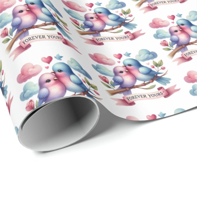 Sött rutigt kärleksfågelmönster presentpapper (Rullad Hörn)
