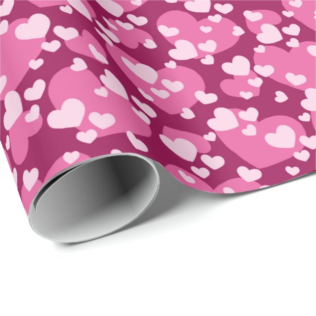 Sött rutigt mönster rosa hjärtan  presentpapper (Rullad Hörn)