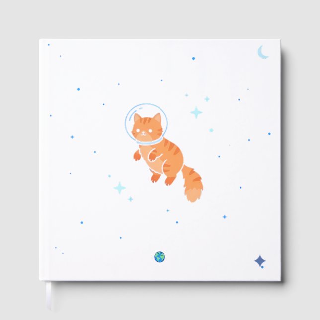 Sött rymdkatts-astronaut-gästbok & minnesjournal gästböcker (Framsida)
