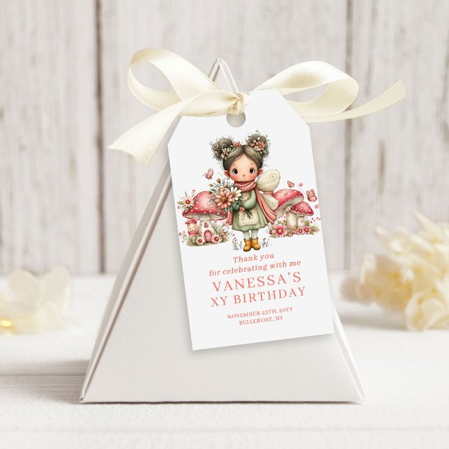 Sött Sagolikt Trädgård Rosa Blommig Flickas Födels Presentetikett (Cute Fairy Garden Pink Floral Girl Birthday Gift Tags)
