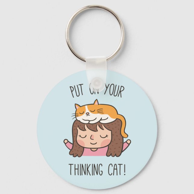 Sött Sätt på din Tänkande Katt Humor Nyckelring (Framsida)