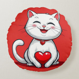 Sött serie-katt i kärlek rund kudde