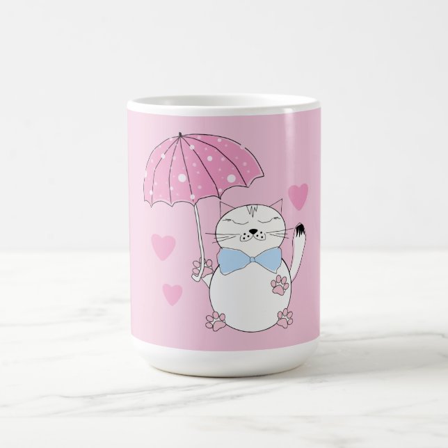 Sött serie-katt med paraply kaffemugg (Center)