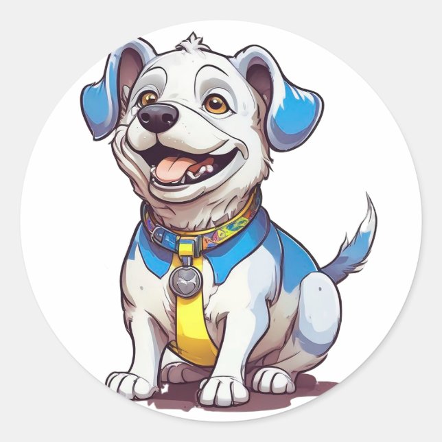 Sött seriehund runt klistermärke (Framsida)