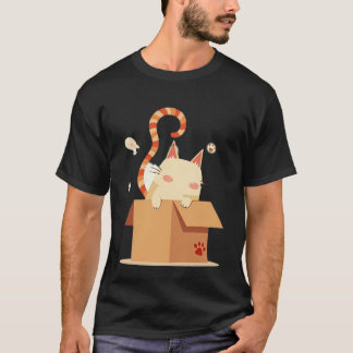 Sött seriekatthuvud som tittar ut från en kartong t shirt