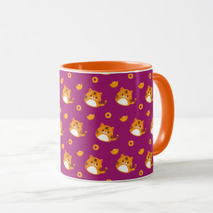 Sött seriekattsmönster Kawaii orange Mugg