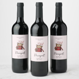 Sött seriekitten med hjärtan vinframställning vinflaska etikett