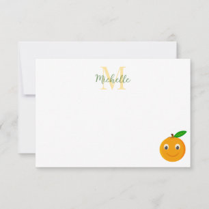 Sött serieorange personligt monogram anteckningskort