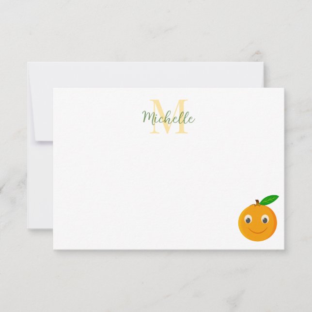 Sött serieorange personligt monogram anteckningskort (Framsida)
