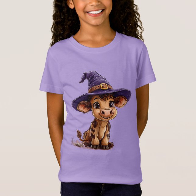 Sött serietecknat kalv i häxhatt t shirt (Framsida)