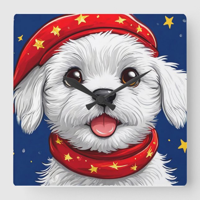 Sött serietecknet hund fyrkantig klocka (Framsida)