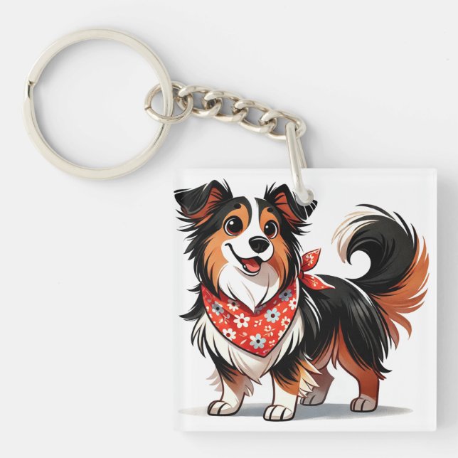Sött serietecknet hund med blomsterbandana (Framsidan)