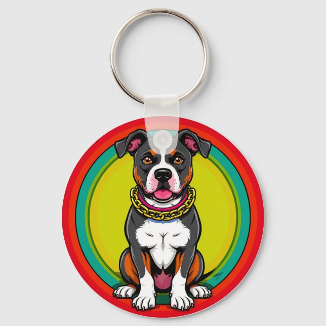 Sött serietecknet hund med halsband nyckelring (Framsida)