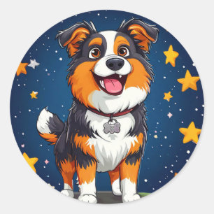 Sött serietecknet hund runt klistermärke