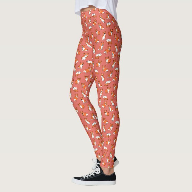sött serietecknet husdjur hund corgis mönster röd  leggings (Vänster)