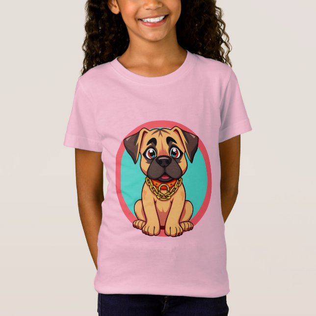 Sött serieteckning valp med guldkrage t shirt (Framsida)