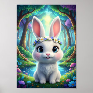 Sött skogskanin Haren Blomma Fantasyaffisch Poster