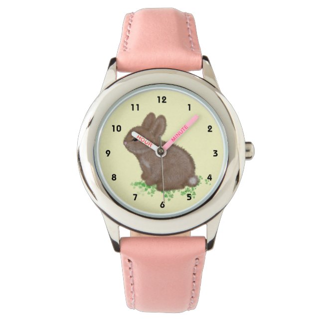 Sött skogskanin i klöverplätt armbandsur (Framsida)