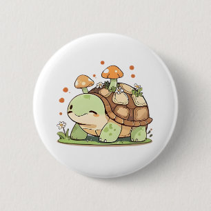 Sött Skogssköldpadds Cottagecore Kawaii Design Knapp