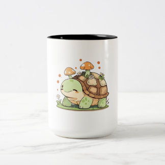Sött Skogssköldpadds Cottagecore Kawaii Design Två-Tonad Mugg