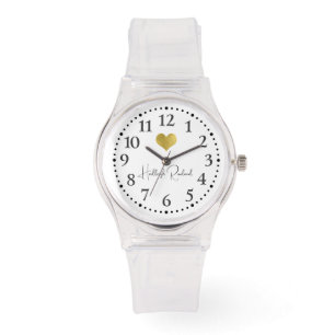 Sött skriptnamn Guldhjärtmonogram Armbandsur