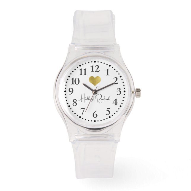 Sött skriptnamn Guldhjärtmonogram Armbandsur (Framsida)