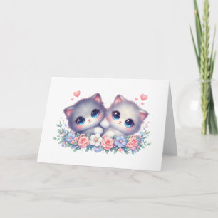 Sött Snuggly Kittel Duo Blommig Blank Julkort Kort