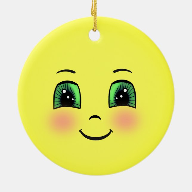 Sött sol lyckligt ansikte Emoji Julgransprydnad Keramik (Baksidan)