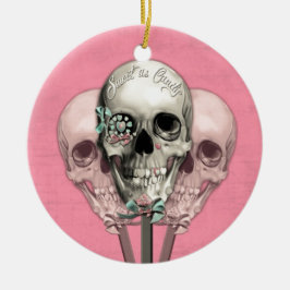 Sött som godisklubbadöskallar i pink. julgransprydnad keramik