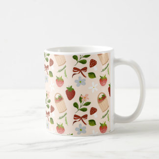Sött sömlöst jordgubbsmönster i cottagestil kaffemugg