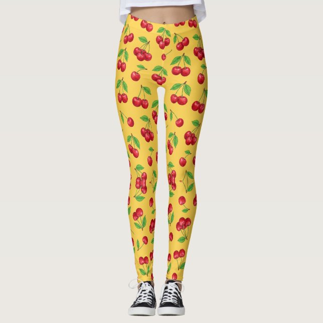 Sött sömlöst körsbärsmönster leggings (Framsida)