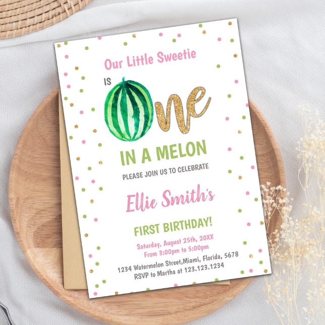 Sött sommarkort Party för flickor eller pojkar Inbjudningar (Green Watermelon Birthday Invitations)