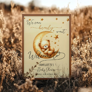 Sött sovande björn på månen Baby Shower Välkomstsk Poster