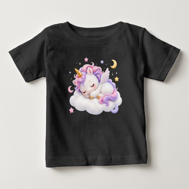 Sött sovande enhörningsdesign för bebisar t shirt (Framsida)
