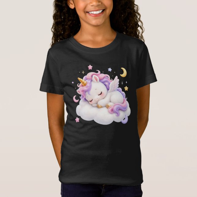 Sött sovande enhörningsdesign för bebisar t shirt (Framsida)