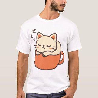 Sött sovande katt i kaffekopp t shirt