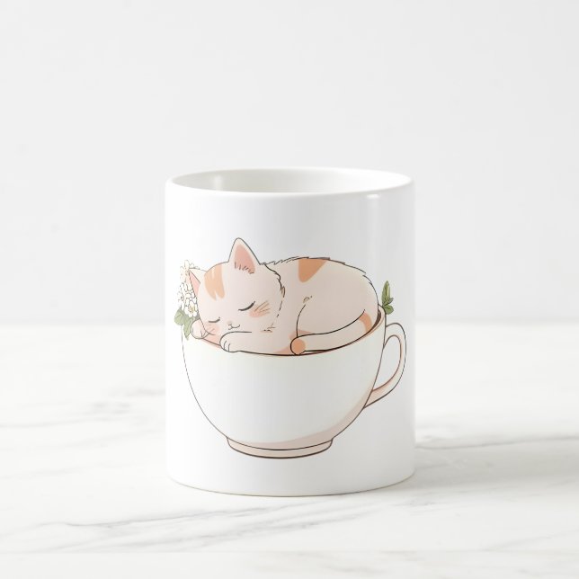 Sött sovande katt i tekopp Kawaii-design Kaffemugg (Center)