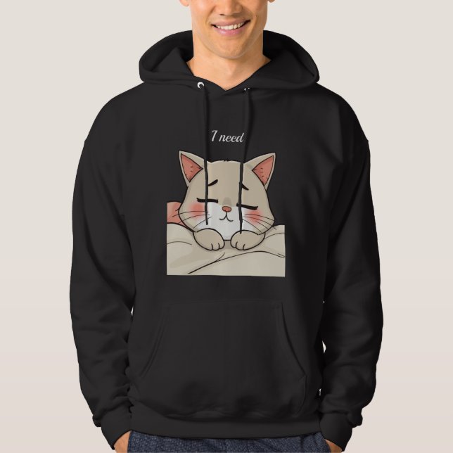 Sött sovande katt jag behöver en tupplur Kawaii ko Hoodie (Framsida)